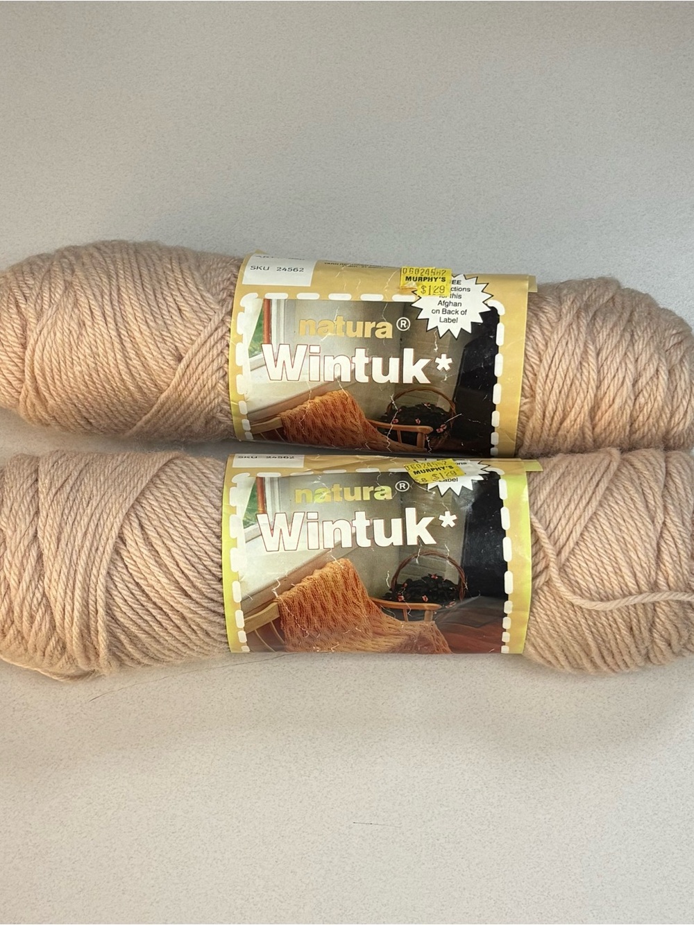 Vintage 1986 Natura Wintuk Yarn Lite Beige 5014 Same Dye Lot 2 Skeins 3.5 oz USA